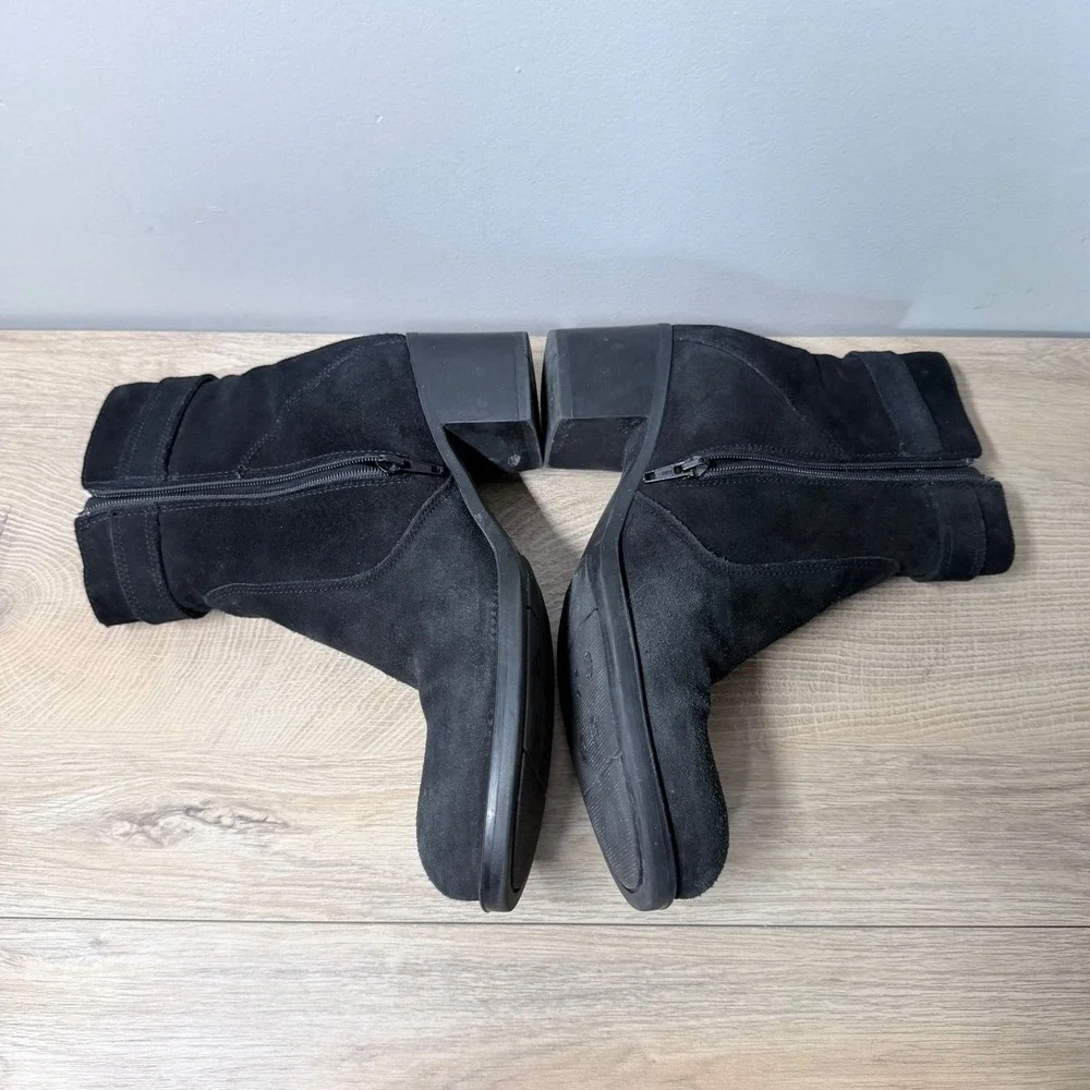 La Canadienne Ankle Boots Womens 9 Black Suede Waterproof‎ Buckle Block Heel